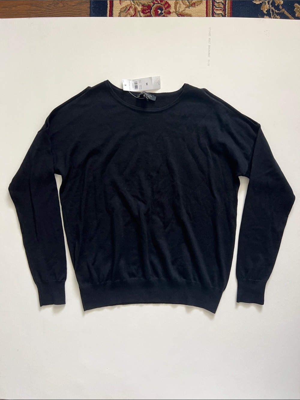 Ann Taylor Black Crewneck Sweater with Open Shoulder Detail